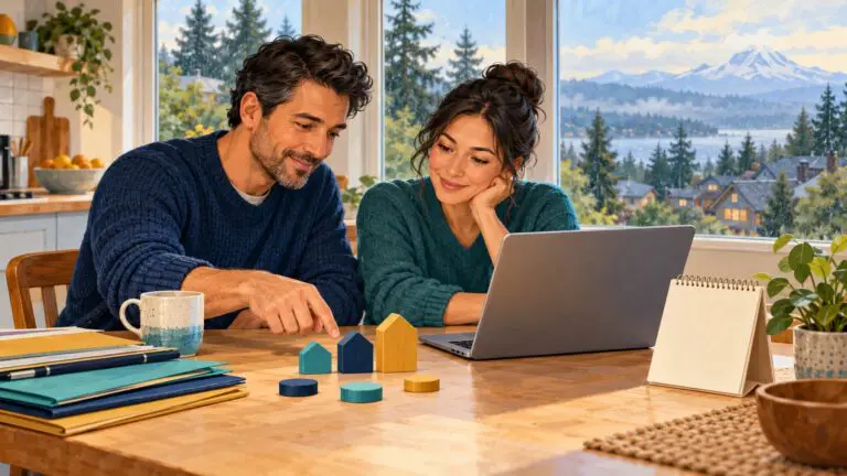 A Washington couple reviews individual health coverage options together at a kitchen table.